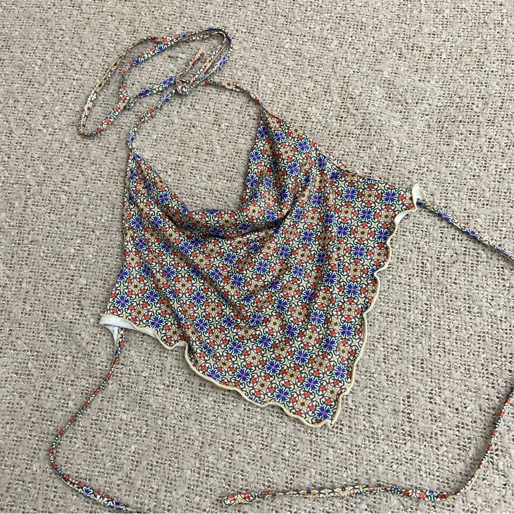 Printed Drape Neck Halter Tie Top